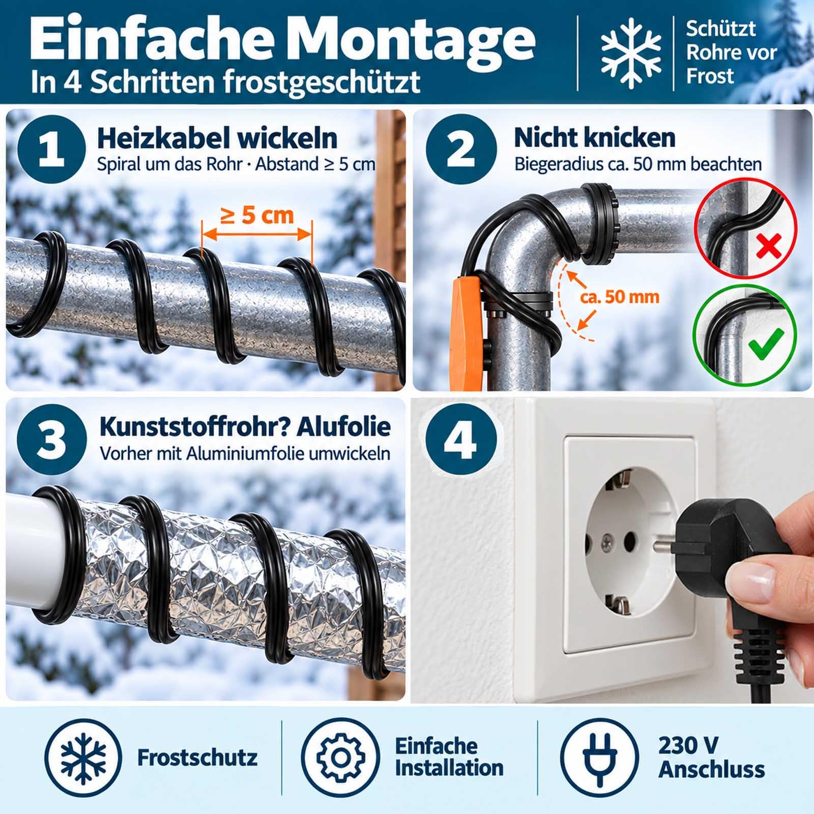 18M - Cable calefactor con termostato (16 W/m, 230 V, IP68)