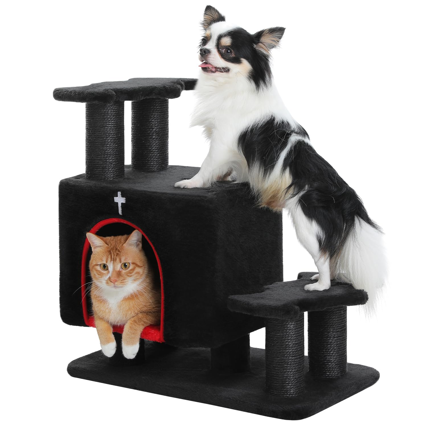 Gothic 3-in-1 Cat Stairs with Scratching Post &amp; Condo, Pet Steps