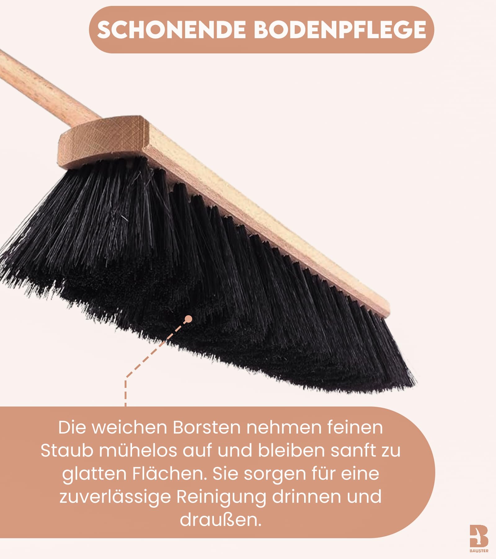 Straßenbesen 2er Set – Besen mit Holzstiel & weichen Borsten - Besen 500 mm + Stiel 120cm – Außenbesen für Hof, Werkstatt & Garage – Kehrbesen für feinen Schmutz