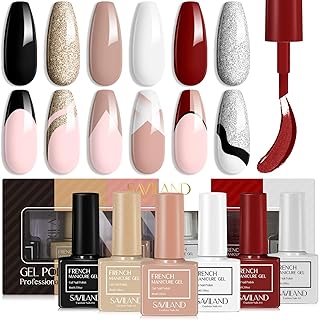Saviland French Gel Nail Polish Set - 6 Colors 10ML White Black Nudes Glitter Gel Polish - French Tip Fall Nail Polish Set...