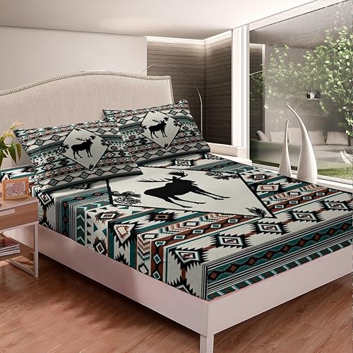 Miniatura 89 de Erosebridal Sábanas rústicas de oso para decoración de cabaña, camping, sábana bajera ajustable de ciervos de caza para cabaña, juego de ropa