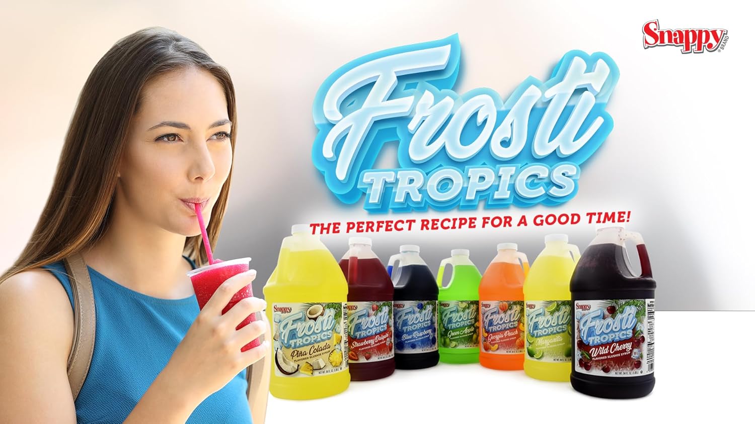 Snappy Frosti Tropics Strawberry Daiquiri and Margarita Slushie Mix, Slushie Syrups for Machine, Drink Mixers for Cocktails, Slushy Drink Mixes for Alcohol, 1/2 Gallon, 2 Pack