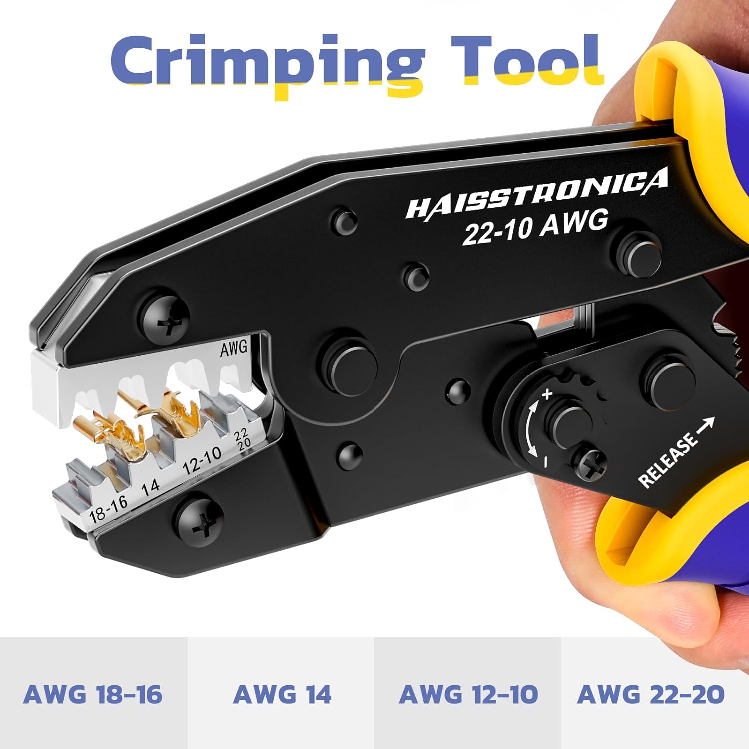 haisstronica Wire Stripper and Crimping Tool,AWG 24-10 Automatic Stripper Tool with AWG 22-10 Ratchet Wire Crimper For Non-Insulated Open Barrel Terminals