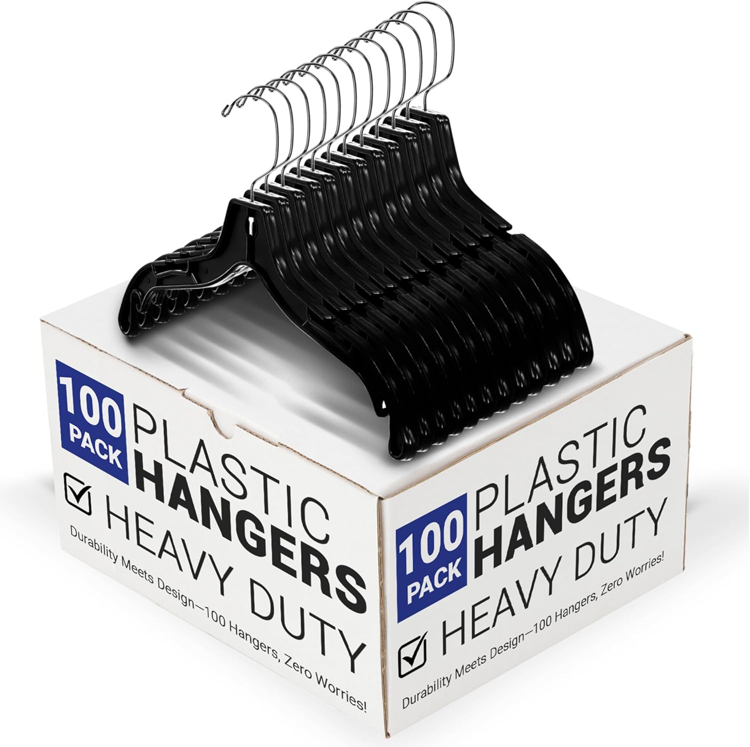 Victory Display Heavy Duty Clothes Hangers - 17in Wide Black Plastic Hangers with Swivel Hooks & Notched Shoulders - Coat & Shirt Organizer for Closet - Space Saver Hanger for Clothing - 100 Pack