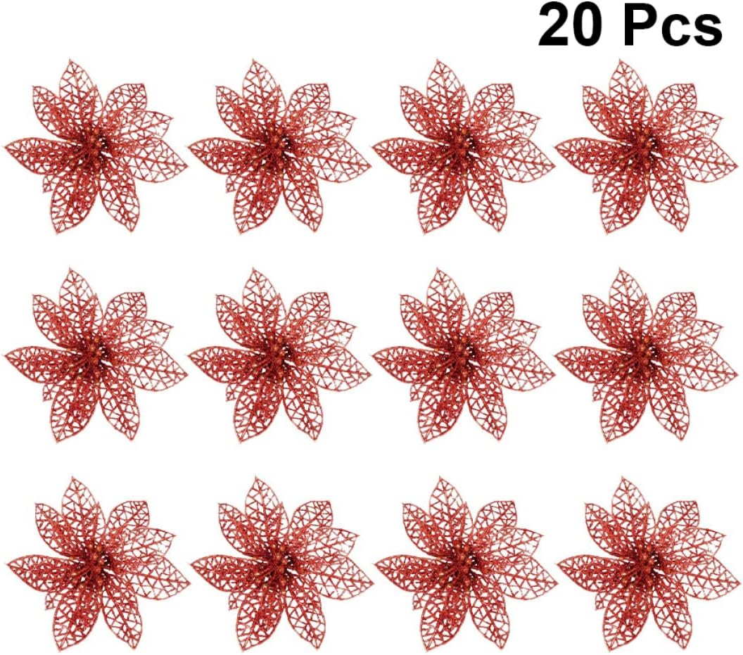 YYZKYTO Pack of 60 Decorations Jewellery Flower Wreath New Hollow Picks Ornament Party Garland Glitter Holiday Christmas Hanging Table Tree Decoration Flowers Decorative Christmas Centre Year