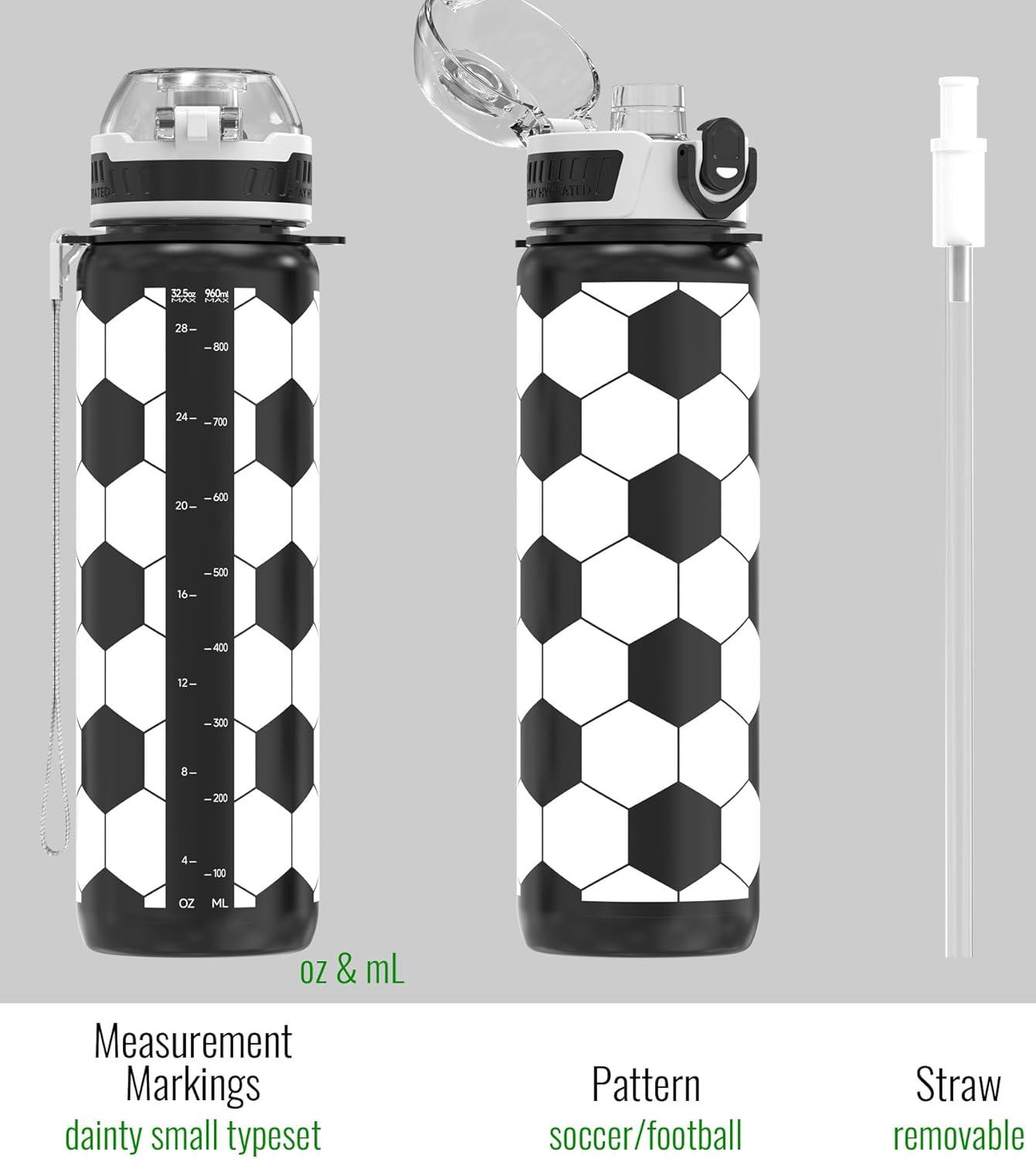 32oz/1L Sport Water Bottle, Light Tritan, Quick-Open Chug Lid/Straw 2-in-1, Leak-Proof, Dishwasher-Safe, BPA-Free, Drop-Resist & Scratch-Resist for Travel/Gym/Office/Fan Gift (Soccer) - Image 4