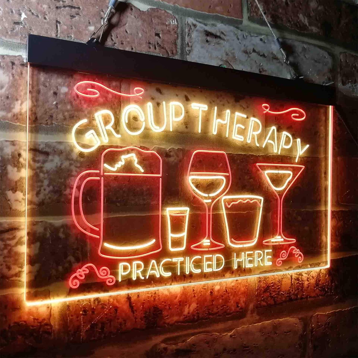 ADVPRO Beer Cocktails Group Therapy Practiced Here Humor Dual Color LED Neon Sign Red & Yellow 24 x 16 Inches st6s64-i3673-ry