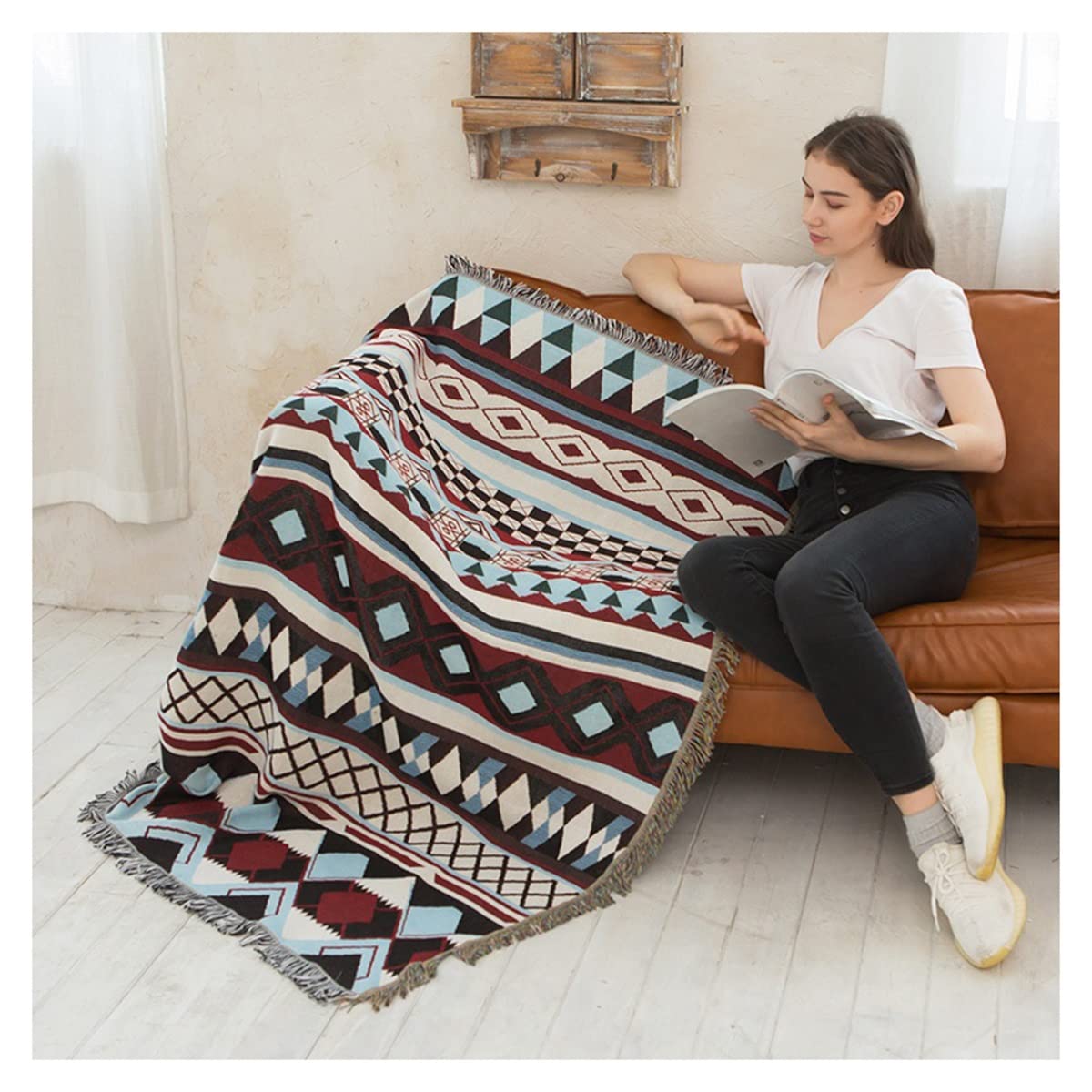 Blanket Warm 100% Cotton Blanket Fluffy Plaid Bedspread Throw Blanket Camping blankets (Color : Kunna, Size : 90x210cm)