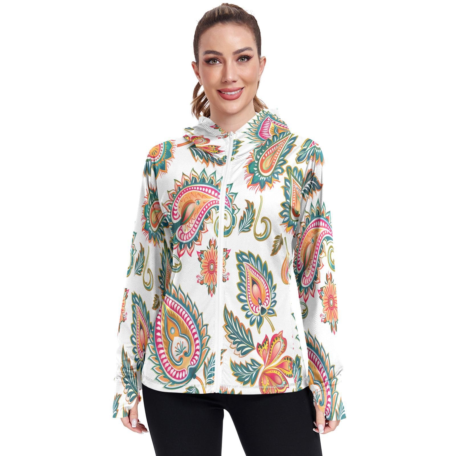 Kigai Flower Women's UPF 50+ Sun Protection Hoodie Jacket with Pocket Zip Long Sleeve Sun Shirt for Gardening Hiking Outdoor