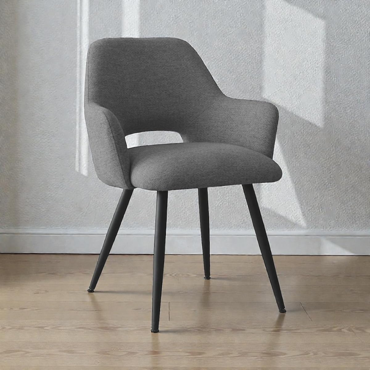 Finch Fox® Motel Luxurious Home Collection Upholstery Fabric Arm Dining Room Chairs in Dark Grey Color with Black Metal Powder Coated Legs-image-28