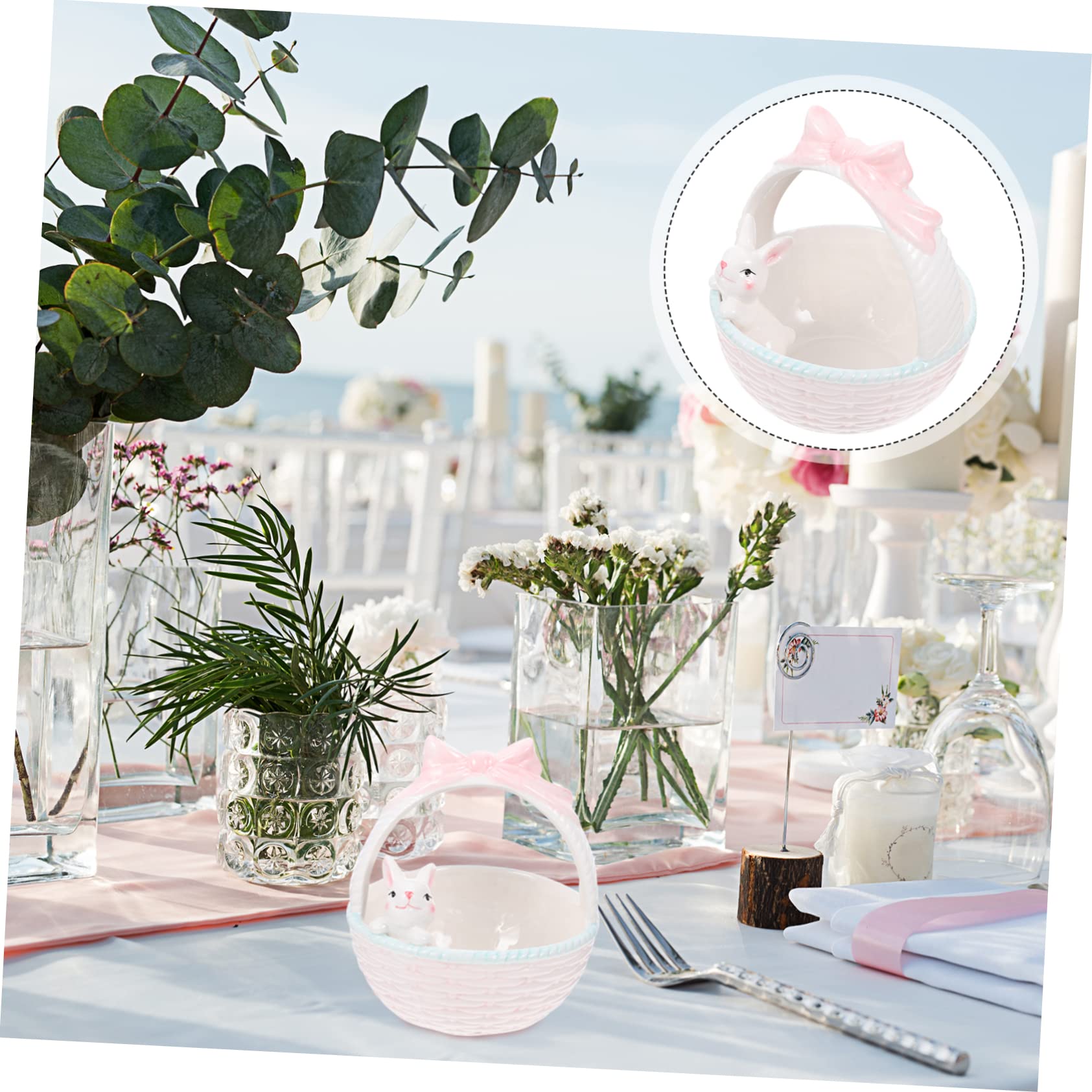 DECHOUS Dekorativer Keramikkorb mit Realistischem Osterhasen Motiv Multifunktionaler Osterkorb als Wohnaccessoire und Aufbewahrungskorb für Kinderparty und Bücherregal