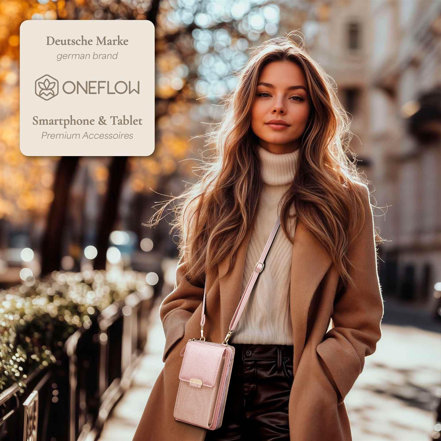 ONEFLOW Bliss Purse etui na telefon komórkowy Samsung Galaxy M31 do zawieszenia damska z portmonetką, torba na ramię z portfelem i kieszenią na telefon komórkowy, mała torebka, różowo-różowa