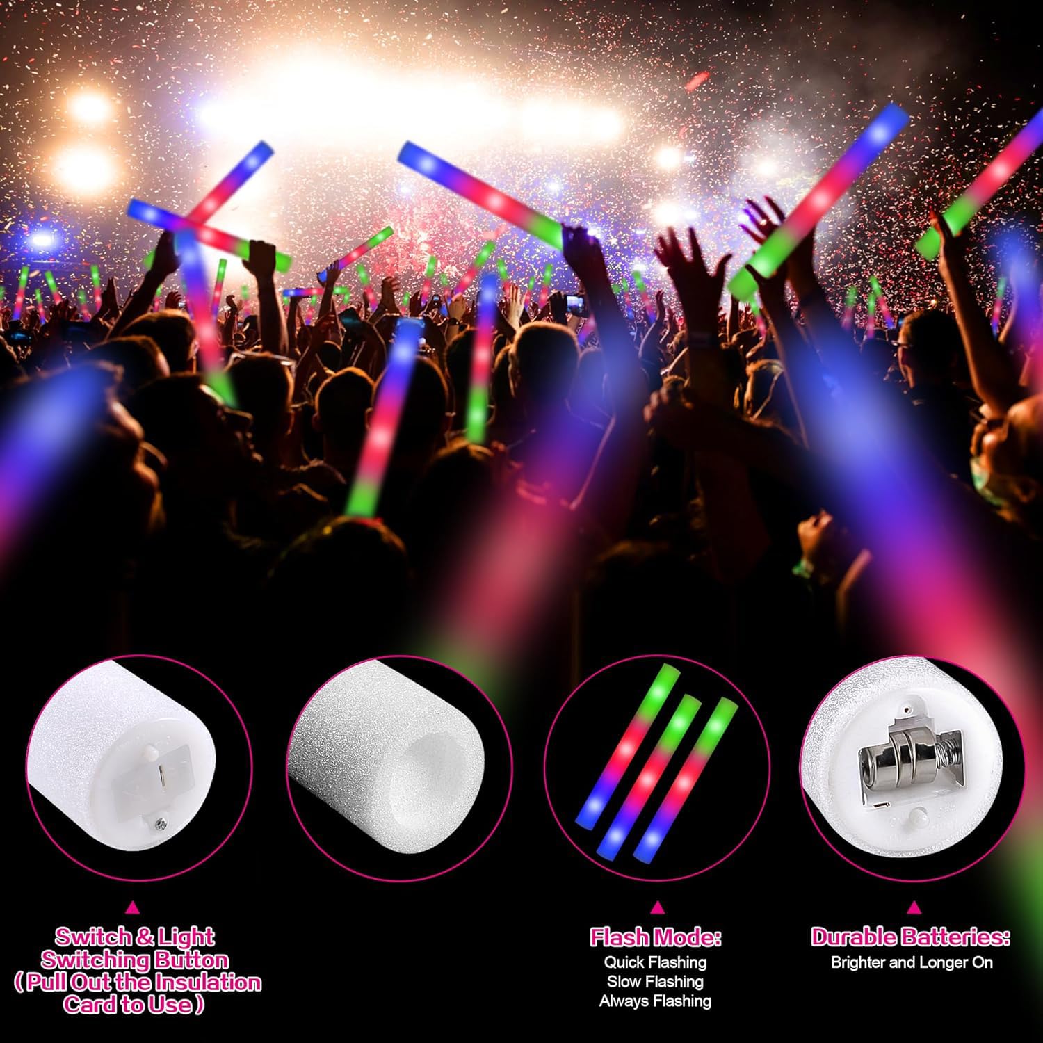 30 palos de espuma led de para conciertos, juguetes led para niños, juego de luces para fiestas, bodas, celebraciones, cumpleaños, festejos