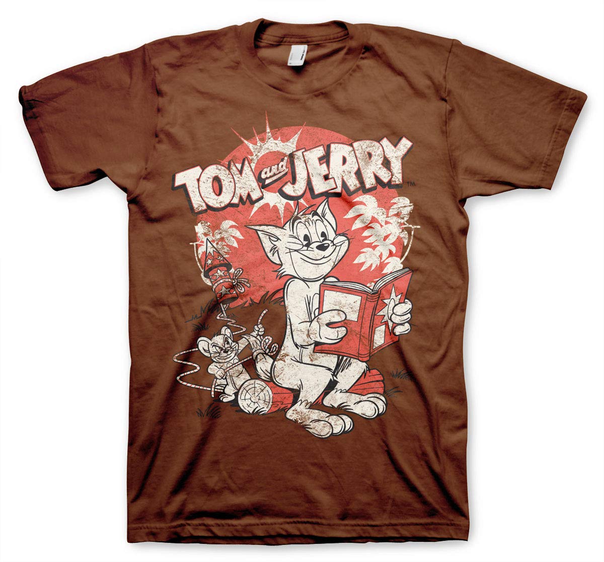 Tom & Jerry Officially Licensed Vintage Comic Mens T-Shirt (Brown), M