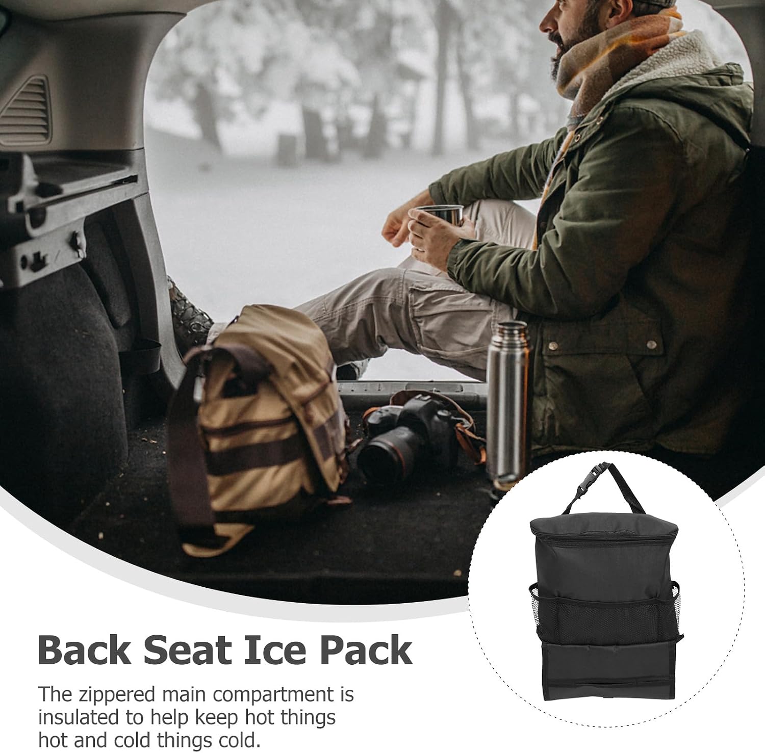 Car Seat Back Cooler Bag Insulated Multi-pocket Hanging Organizer Storage Bag with Headrest Hooks for Travel and Daily Use image 5