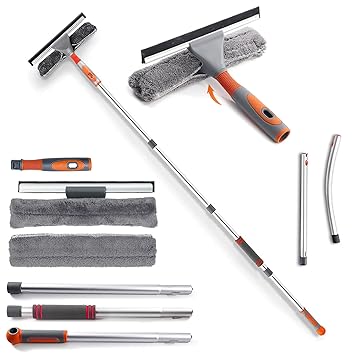 Squeegee Window Cleaner,Baban 2 in 1 Window Cleaning Tool with Elbow and Straight Extension Pole, 61