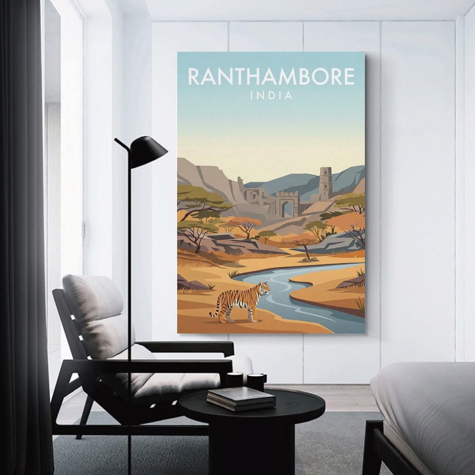 Junmoney Ranthambore India Canvas Wall Picture 20x30inch(50x75cm), for Entryway, Lounge Links Or Small Walls, Decorative Canvas Styling for Entry Areas