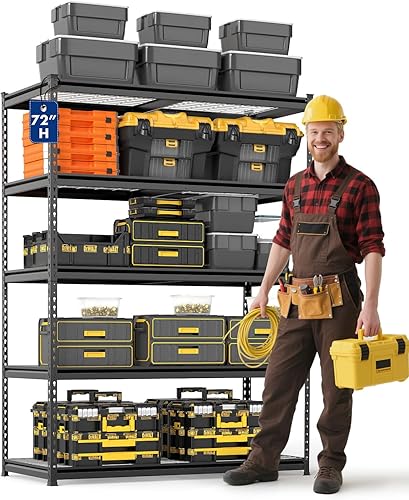 WORKPRO Estantería de metal resistente de 5 niveles, 72 pulgadas de alto x 48 pulgadas de ancho x 24 pulgadas de profundidad, estante de