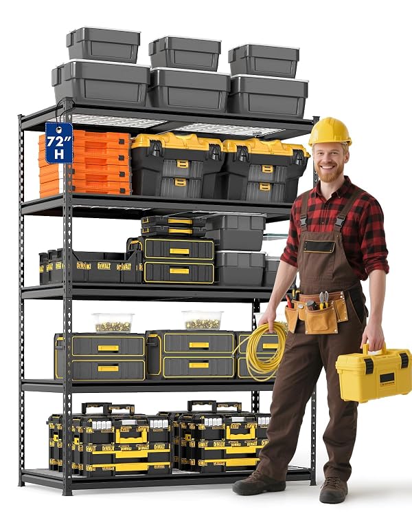 WORKPRO 5-Tier Heavy Duty Metal Shelving Unit, 72”H x 48”W x 24”D, Adjustable Storage Rack with 4000 lbs Capacity, for Garage, Basement, Workshop, Warehouse by WORKPRO - Used condition - US$115.91