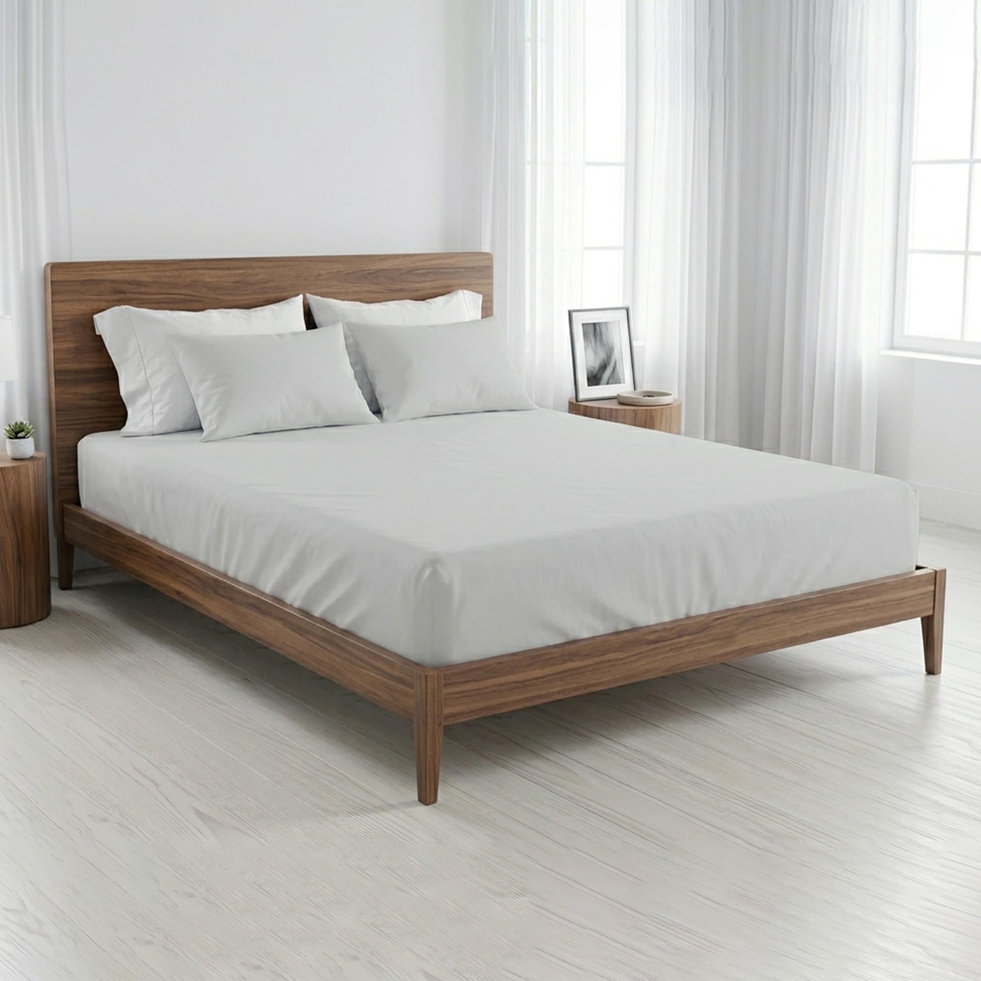 Bloombedding Silver 100% Egyptian Cotton 400Tc Small Double Fitted Sheet, 25Cm Deep Pocket