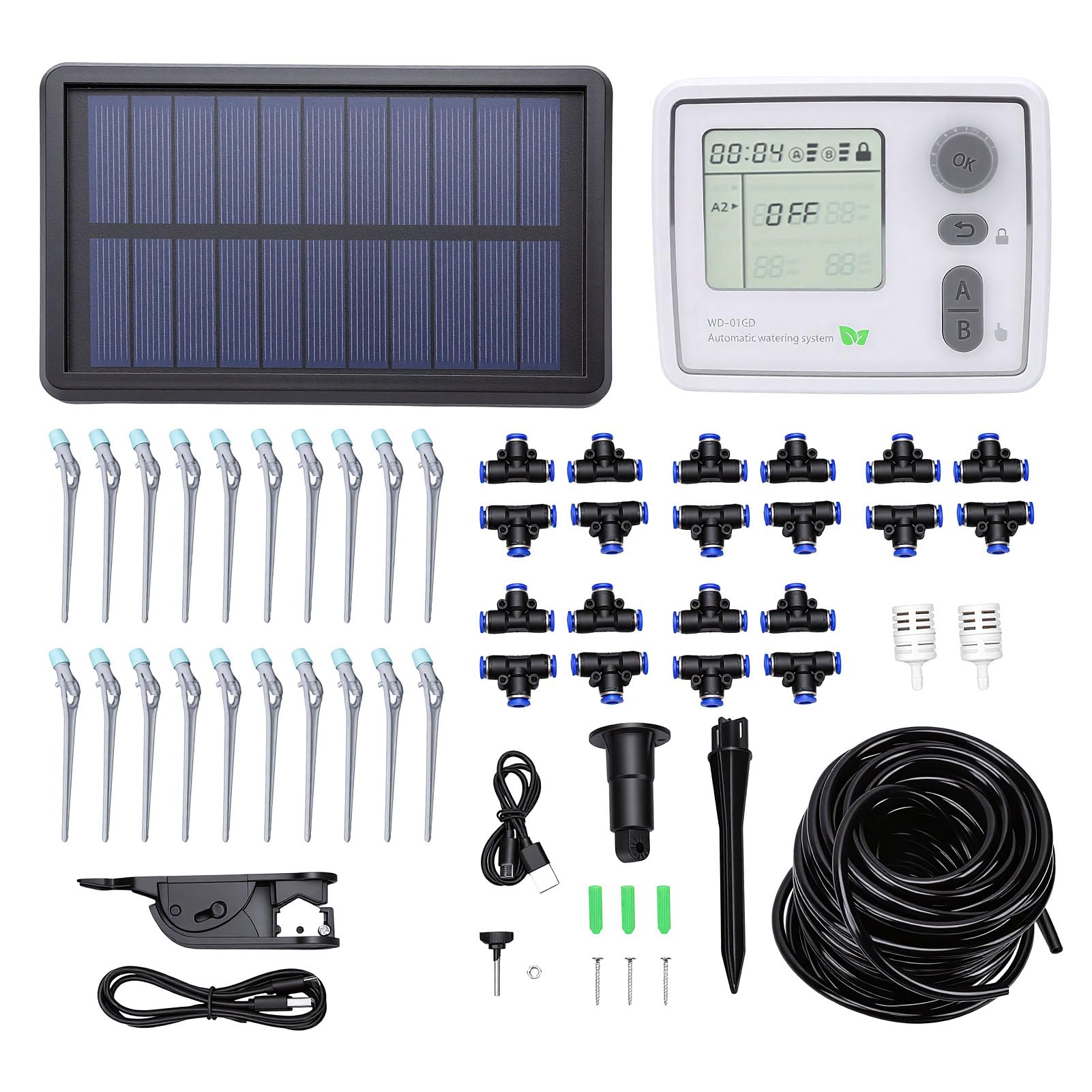 ASHATA Kit di Irrigazione a Goccia Solare Efficiente di Irrigazione a Goccia Automatico Alimentato Ad Energia Solare per Balcone Giardino Materiale: ABS, Elettronica Dimensioni: 5,12x4,13x2,32 Pollici