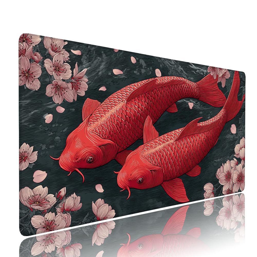 Alfombrilla de Mouse para Juegos, Rosso, XXL, Antideslizante, Impermeable, Diseño de Pescare, Extendido, Grande, 1200x600x3mm, para PC, Laptop, Ufficio, Famiglia d-552