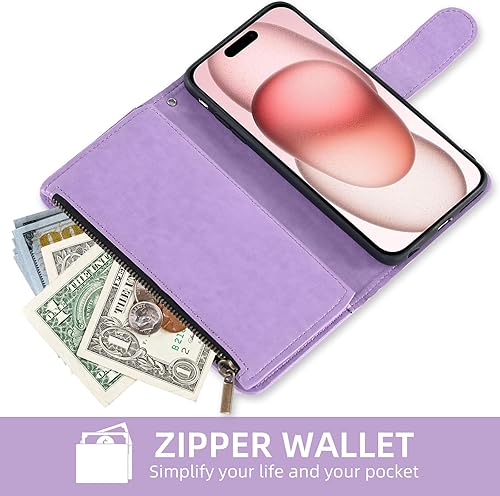 Miniatura 4 de Asuwish Funda compatible con iPhone 15 de 6.1 pulgadas y protector de pantalla de vidrio templado, funda de cuero con diseño de flores, tarjetero de