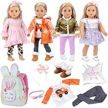 Ecore Fun 4 Sets 18 Inch Doll Clothes and Shoe and Cute Bag for Kids Casual Wear Oufits for 18 Inch Girl Doll Clothes with Hair Band Easter Bunny Backpack Birthday Gift for Kids