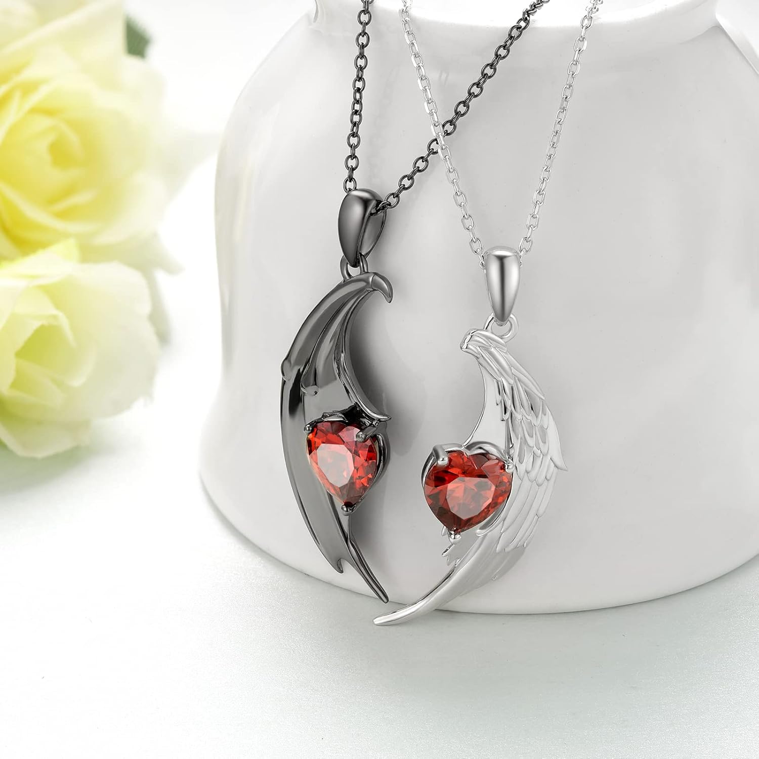 Matching Couples Necklace 925 Sterling Silver Angel and Devil Pendant Matching Necklace for Couples for Him and Her Valentine's Day Jewelry Gifts Lover Gift - Image 3