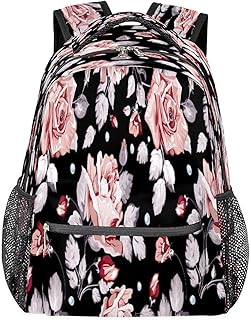 Mochilas Daypack, mochilas para computador e laptop, mochilas escolares com alça de ombro ajustável, viagens, caminhadas, acampamento, mochila casual para adulto/mulheres/homens/meninos/meninas, folhas de rosa, Multicor, Large