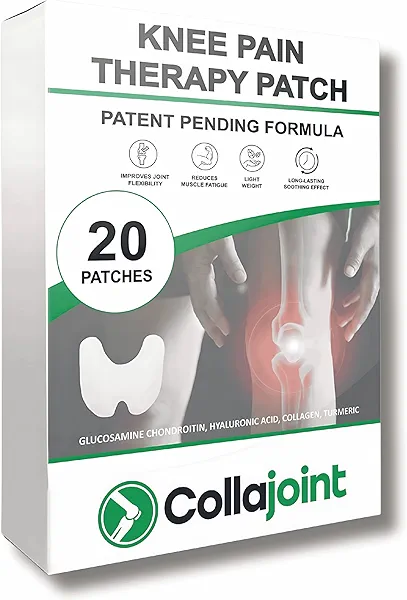 Collajoint Knee Pain Relief Patch - Hydrogel Pain Relief for Mobility & Support with Collagen, Glucosamine & Capsicum - Natural Ingredients, Low Odor, 20 Count