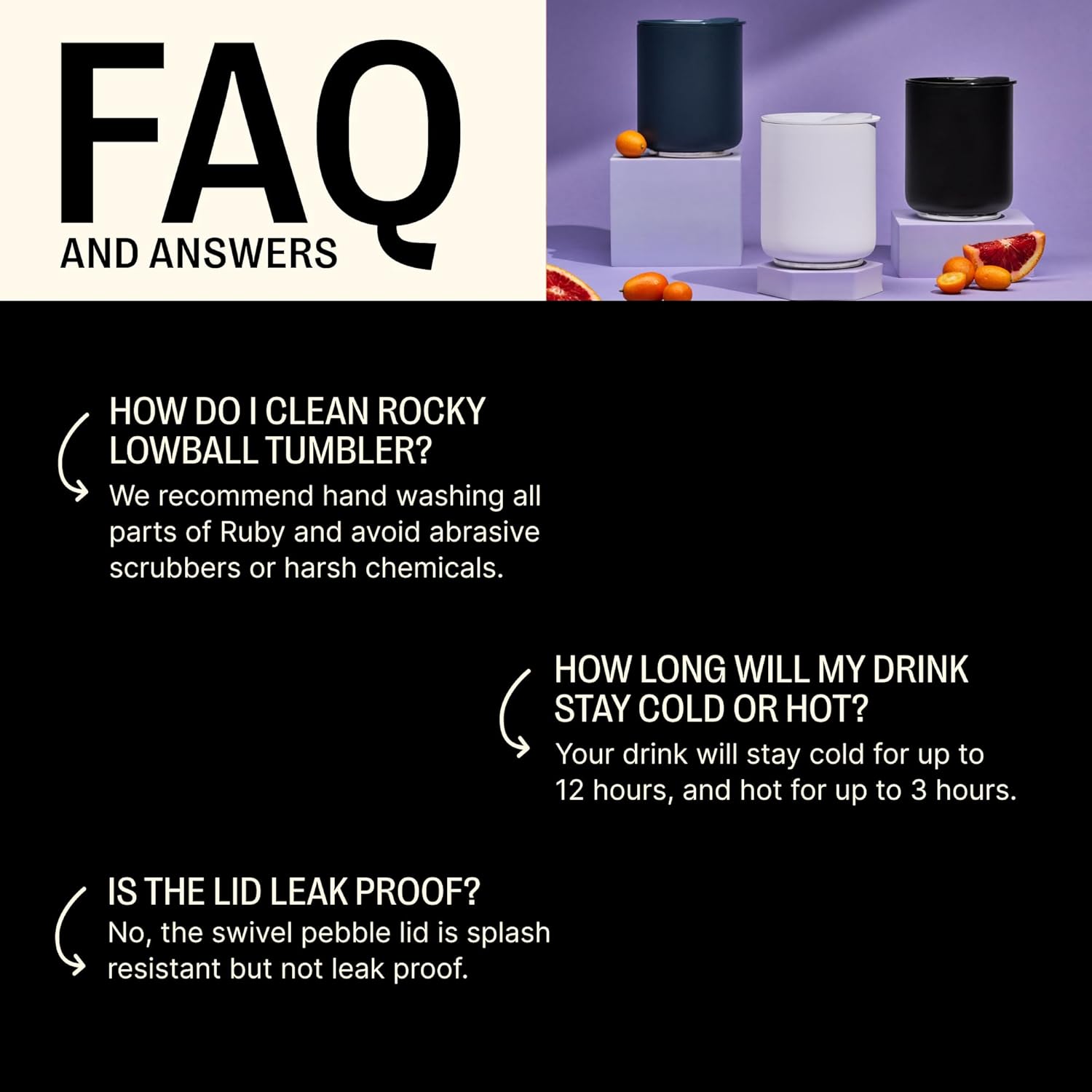 Fellow 10 oz Rocky Lowball Tumbler - Insulated Stainless Steel Whiskey and Cocktail Tumbler with Ceramic Interior and Swivel Pebble Lid (Matte Black) - Image 4