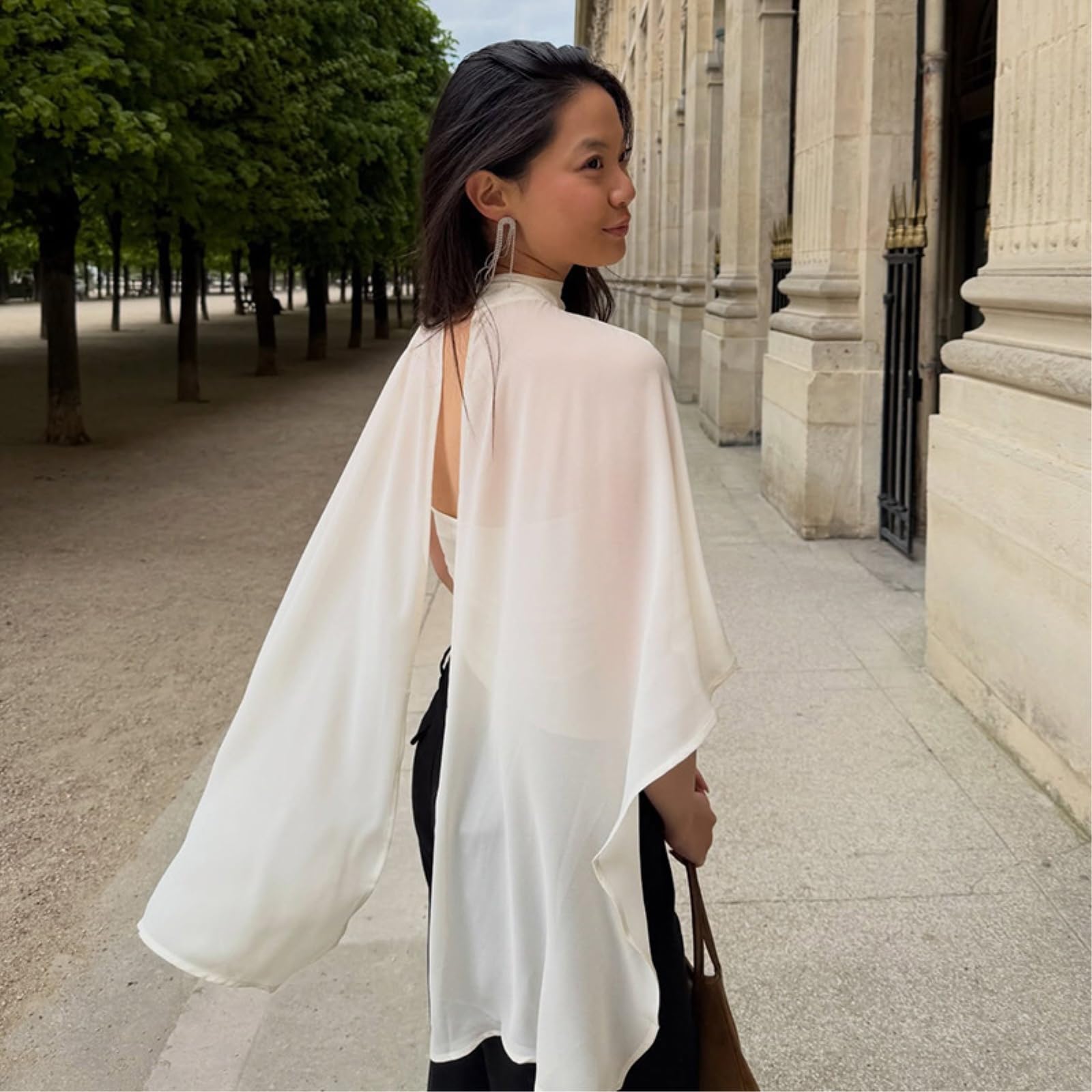 JCVBN Haut Femme Ensemble Deux Pièces Cape Transparent Crop Halter Vacances Deux Pièces | Cape Transparent | Crop Top | Halter | Vacances | Noir Abricot | Polyester