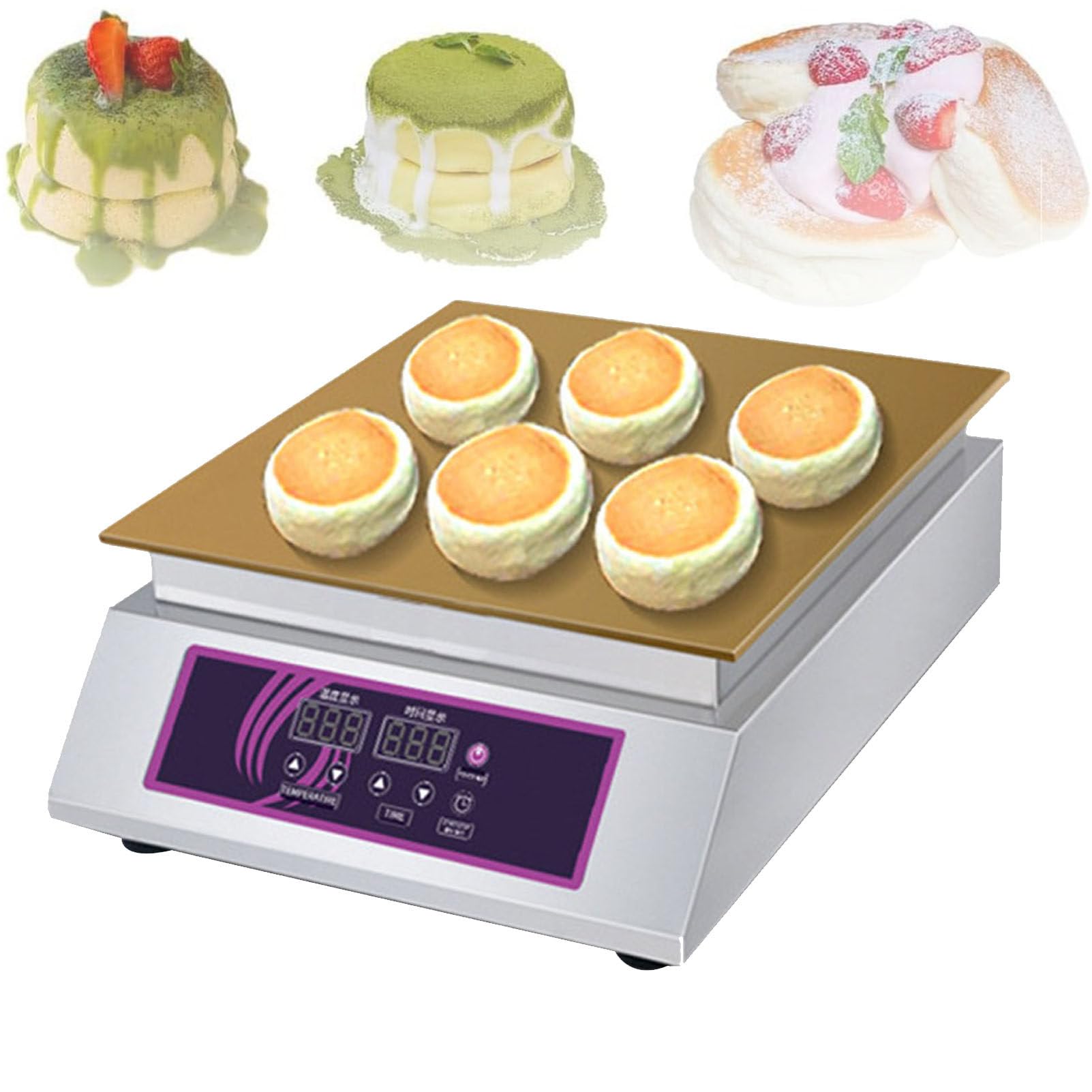 HTTGDGDH Commercial Pancake Maker, Non-Stick Souffle Maker Machine 0-260℃ Temp Control Electric Muffin Maker Stainless Steel F Bakery Leisure Snack Bar,Singlehead