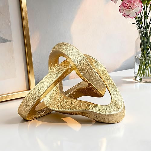 MOYI Estatua de nudo dorado para decoración del hogar, escultura geométrica multiángulo, decoración moderna de acento dorado para sala de estar,