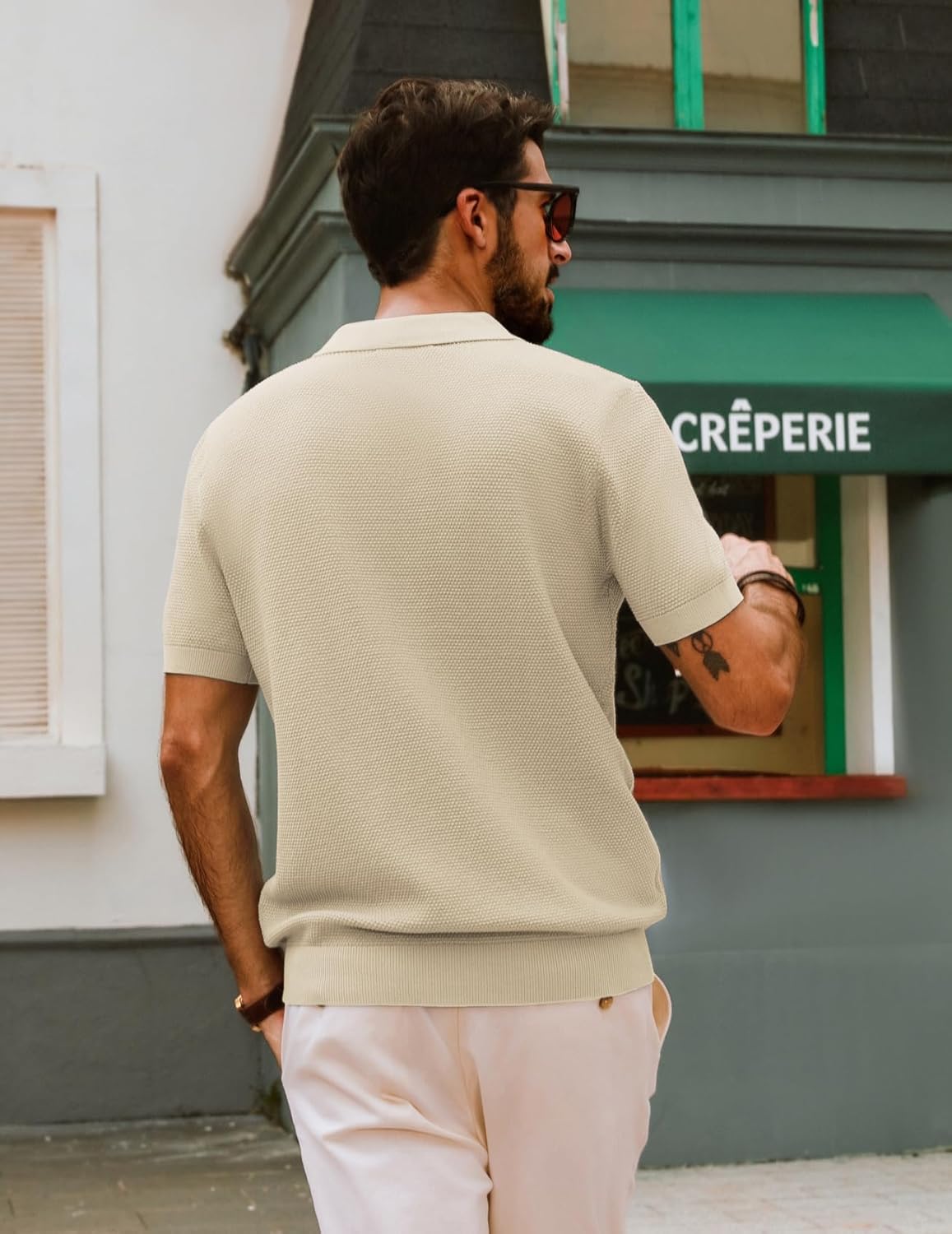 PJ PAUL JONES Mens Polo Shirts Short Sleeve Textured Knit V Neck Shirt Casual Golf Shirts Stylish Old Money Tops - Image 5