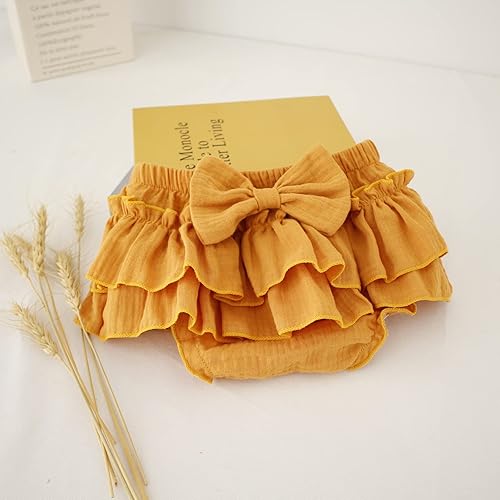 Miniatura 5 de Purbasvi Faldas de algodón para bebé recién nacida con pantalones cortos integrados para niños pequeños, cubrepañales con volantes y diadema
