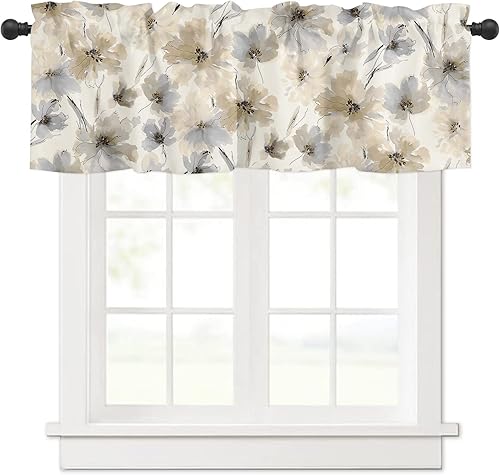 Cortina de cenefa para ventana, textura floral de acuarela, cenefa con bolsillo para barra, cenefa de ventana para cocina, sala de estar, baño,
