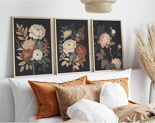 Miniatura 33 de Arte de pared bohemio con margaritas, decoración de pared de lienzo de montaña, impresiones abstractas de flores silvestres, puesta de sol, arte de