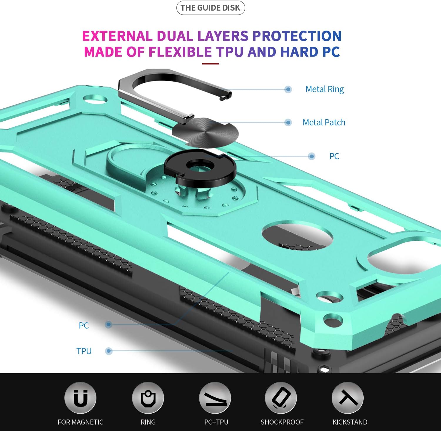 LeYi Google Pixel 3a Case (Not fit 3a XL) with HD Screen Protector, [Military-Grade] Armor Full-Body Dual Layer Protective Phone Case with Rotating Holder Kickstand for Google Pixel 3a, Mint