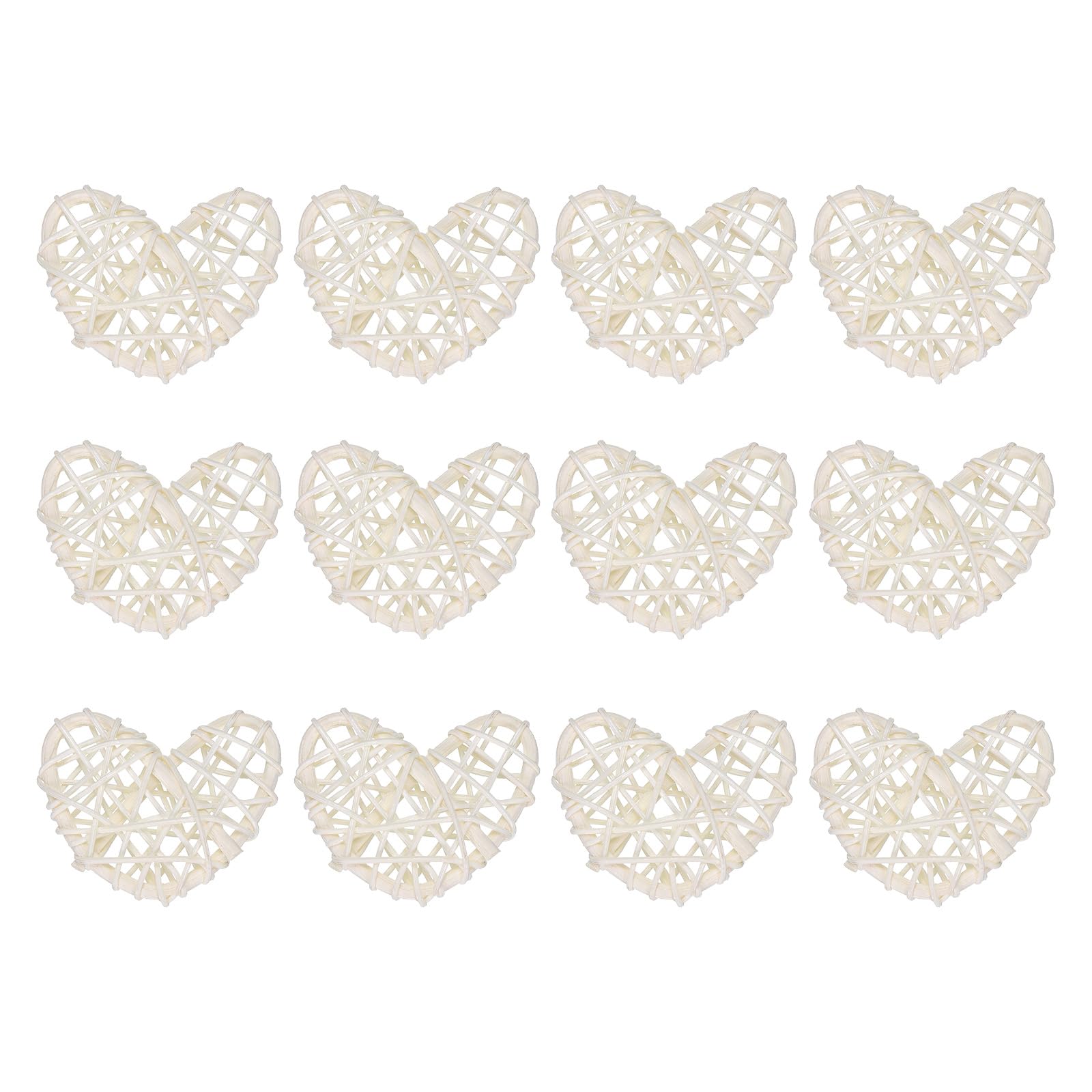 MECCANIXITY 12Pcs Heart Shaped Rattan Ball Vase Filler Natural Rattan for Valentine's Day Decoration Wedding Home Decoration White 2 in