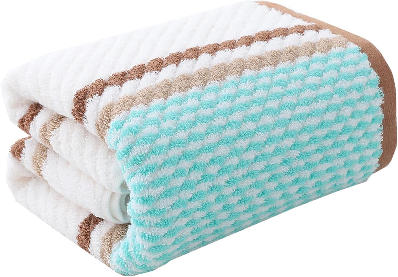 Pidada Bath Towel Striped Pattern 100% Cotton Soft Absorbent Decorative Towel for Bathroom (Brown)