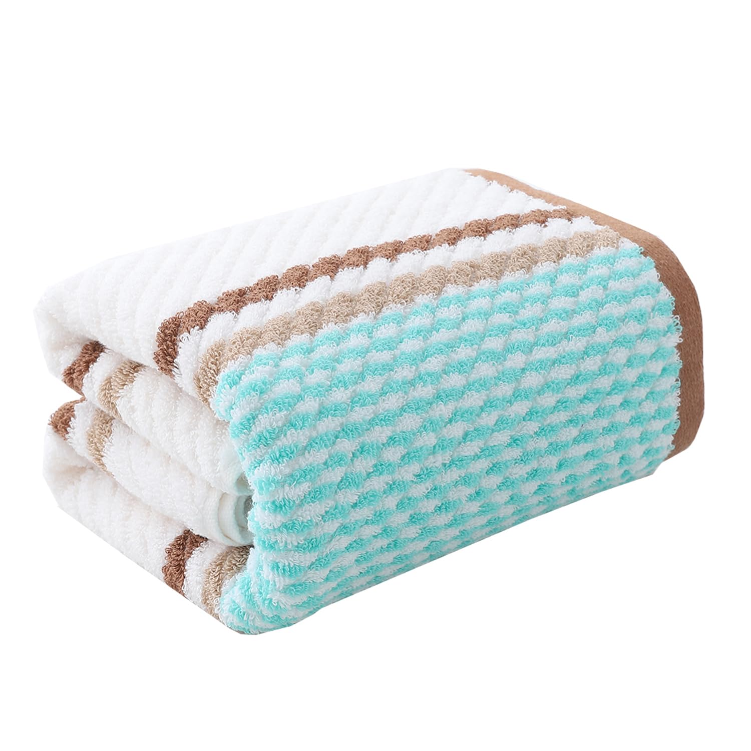 Pidada Bath Towel Striped Pattern 100 Cotton Soft Absorbent Decorative Towel for Bathroom Brown