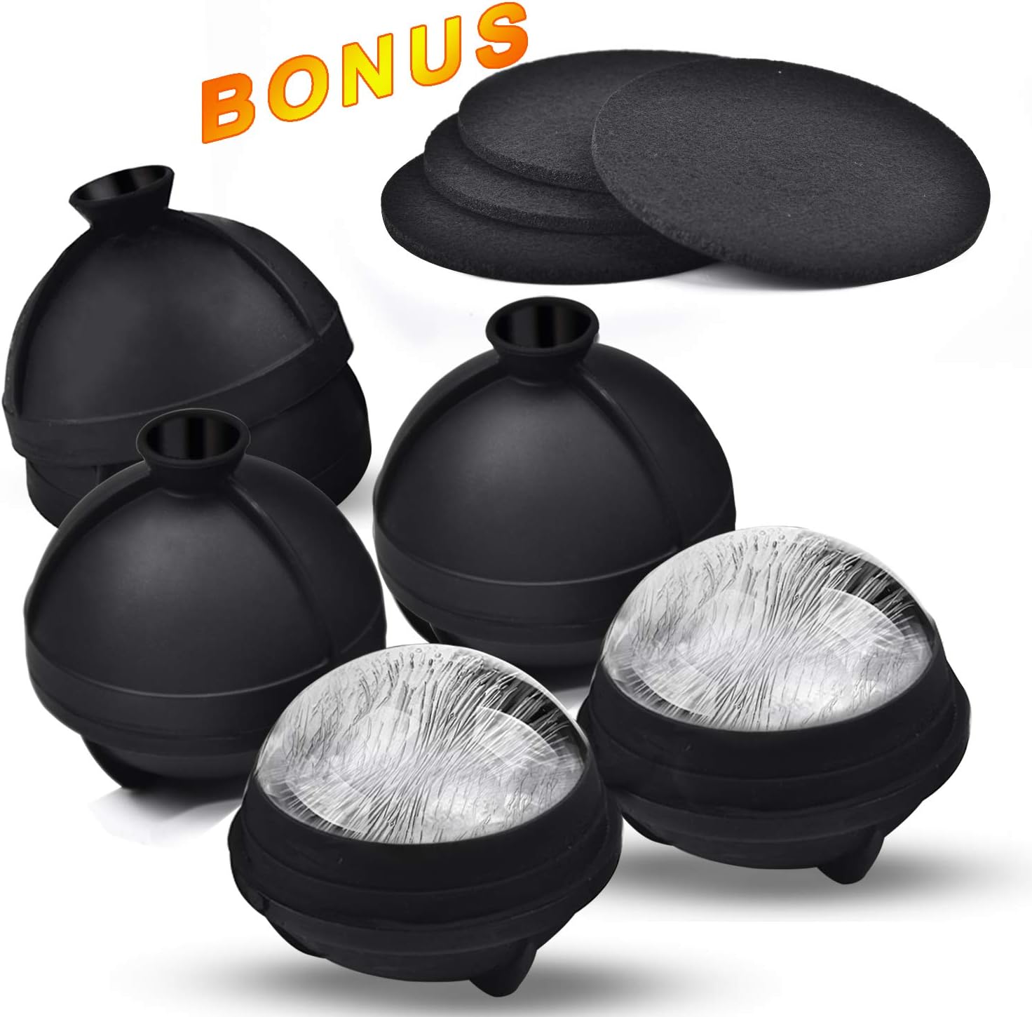 Ice Ball Mold Large Silicone Ice Cube Tray 2.5 inch Ice Sphere Round Maker Flexible, Durable, Reusable and BPA Free for Whiskey, Cocktail and Juice (4 Packs)