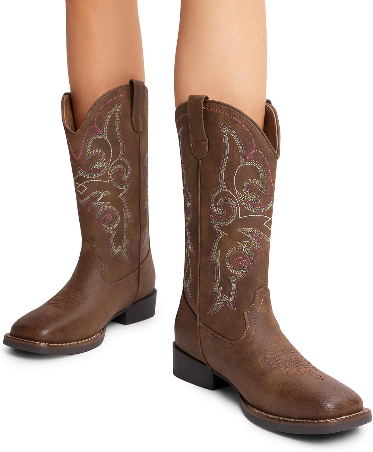 DREAM PAIRS Women's Cowboy Cowgirl Boots Embroidered Square Toe Mid Calf Western Boots Fashion Dress Chunky Low Heel Shoes for Theme Party Country Concert - Image 8