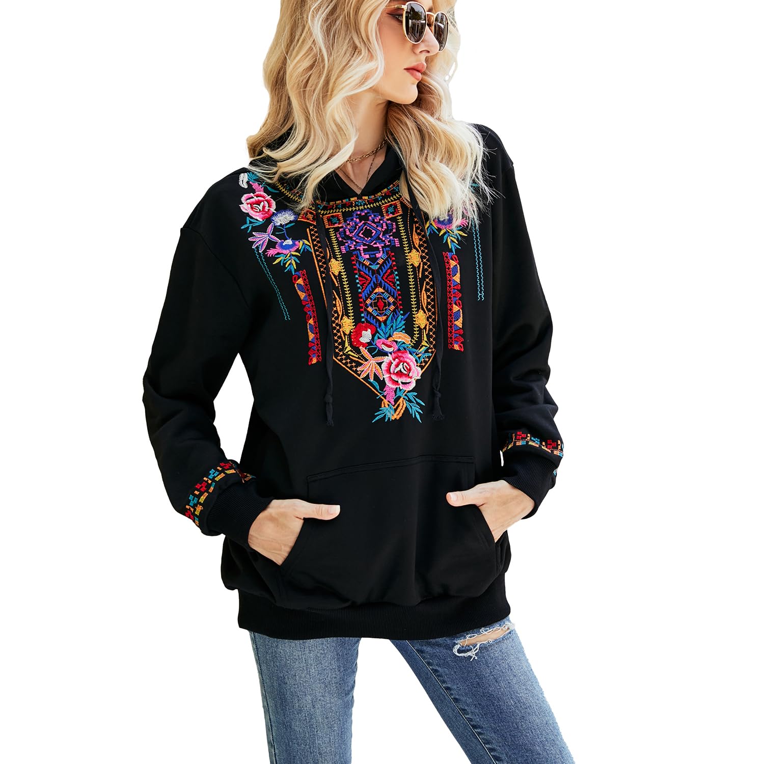 drakloak Kapuzenpullover Damen Bohemian Langarm Basic Hoodie
