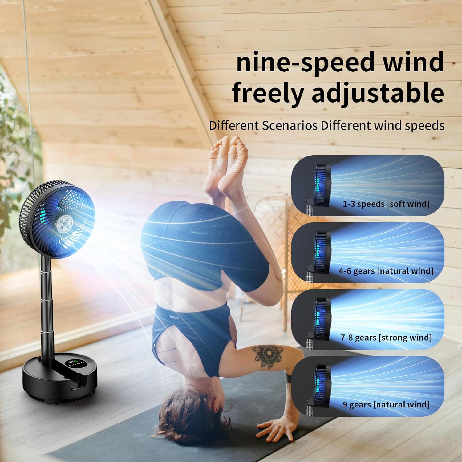 Socool 20000mAh 8 Inch Portable Fan Battery Operated Fans, Oscillating Charging Fan, Remote Control LED Light, 112 Hours Portable Foldable Fans for Camping Travel Outdoor - Image 3