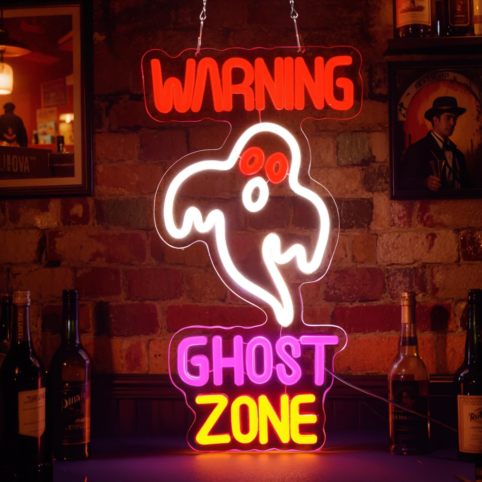 FITNATE Ghost Zone Neon Sign, Dimmable Spooky Haunted Mansion Decor LED Neon Signs, Ghost Neon Light Up Sign for Haunted House Man Cave Bar Party Christmas Decor