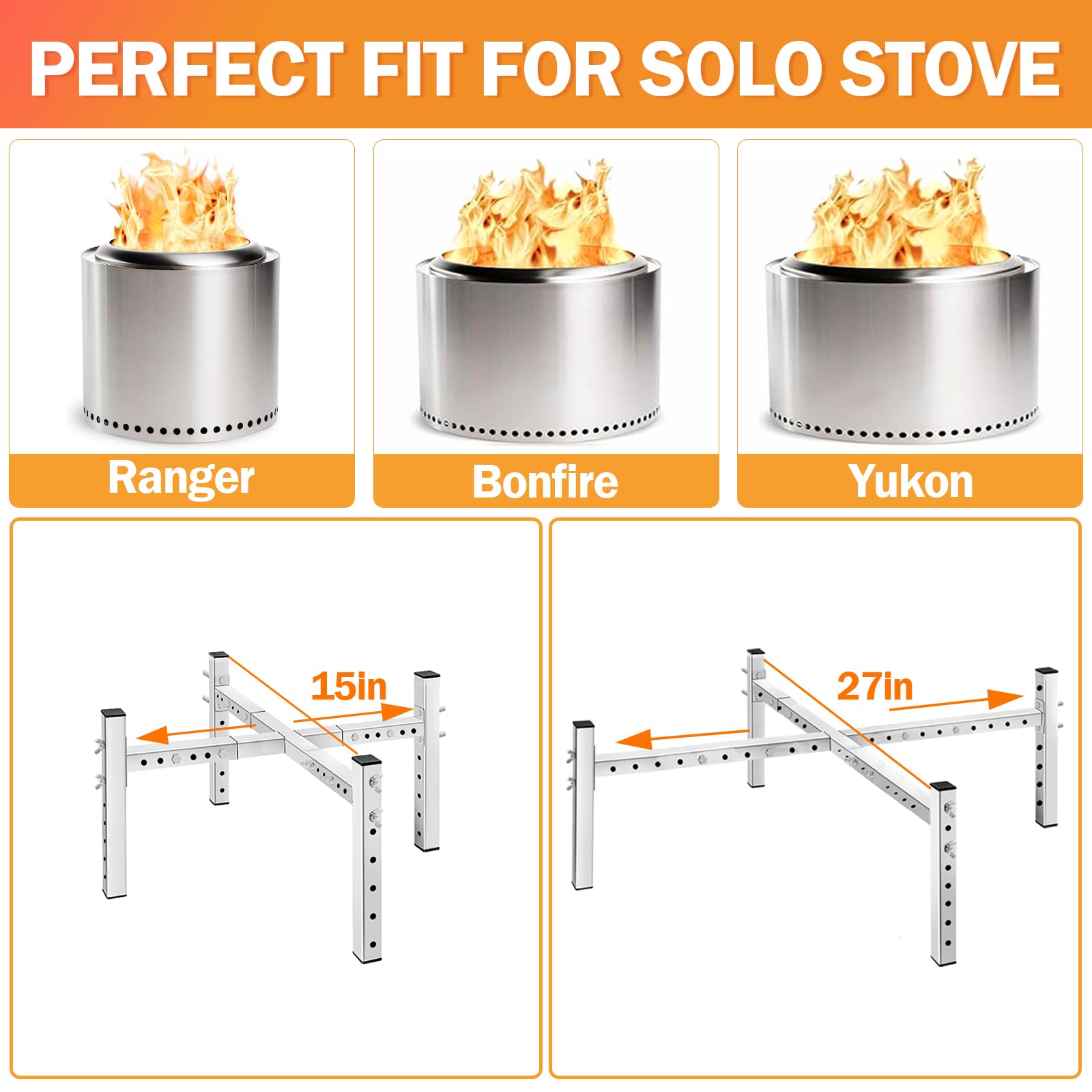 Amerbro Fire pit Stand for Solo Stove Bonfire Ranger Yukon 15-27inch ...