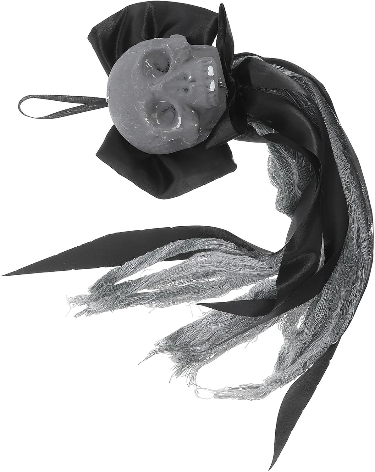 OSALADI Halloween Skull Ribbon Hanging Ornament, Gothic Skull Door Decor with Black Bow, Spooky Skeleton Wall Hanging for Halloween Party and Seasonal Home Decoration